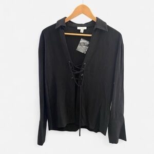 Black Topshop loose fit lace up shirt
